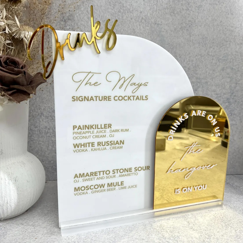 Custom Bar Menu with 3D Cutout - Table Number Gold 评论和价格