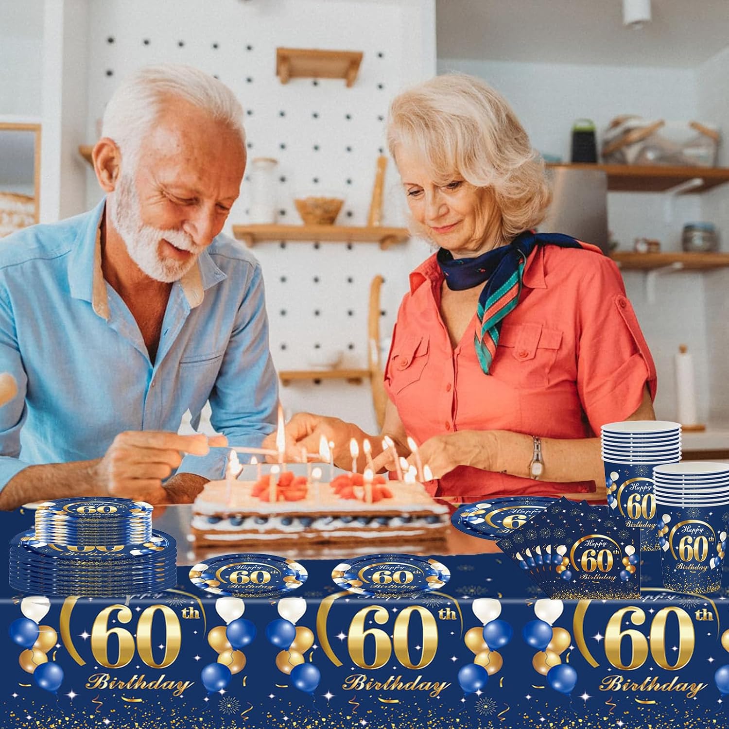 Navy Blue Gold 60th Birthday D - Table Number Gold 评论和价格